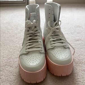 White High-Top Platform Sneakers with Pink Chunky Sole
